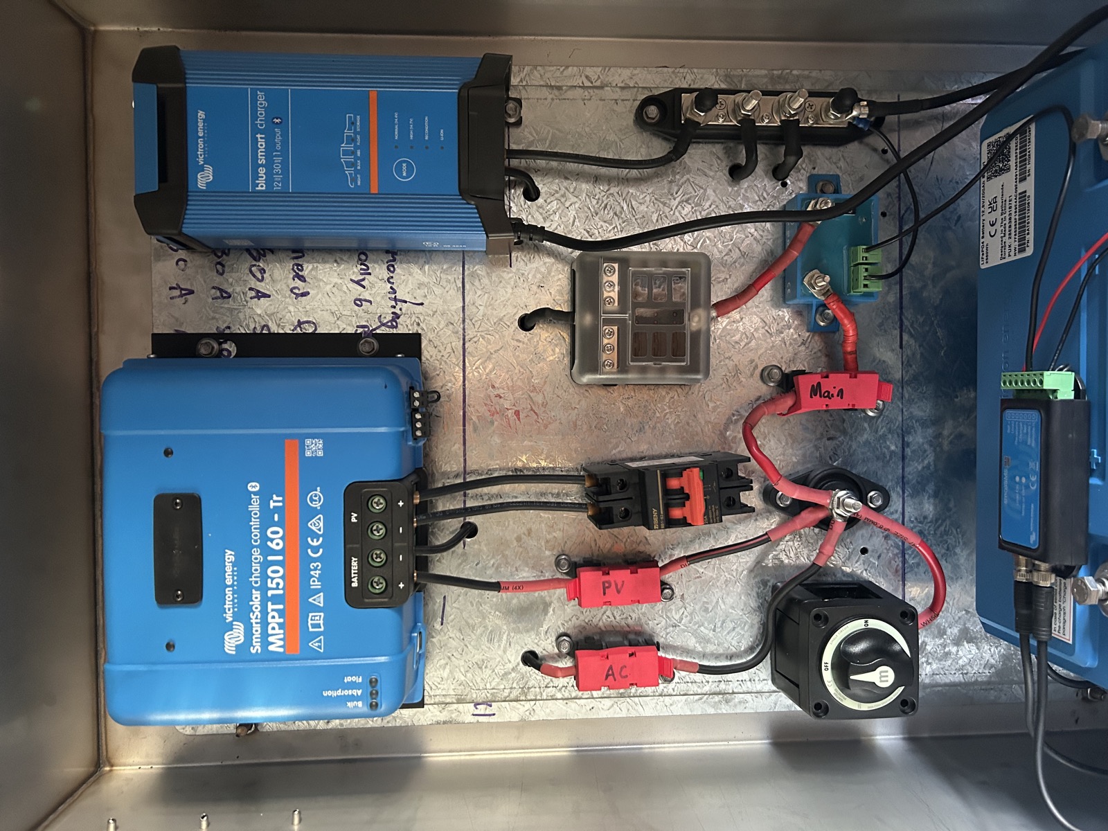 Victron MPPT and Blue Smart charger wiring panel